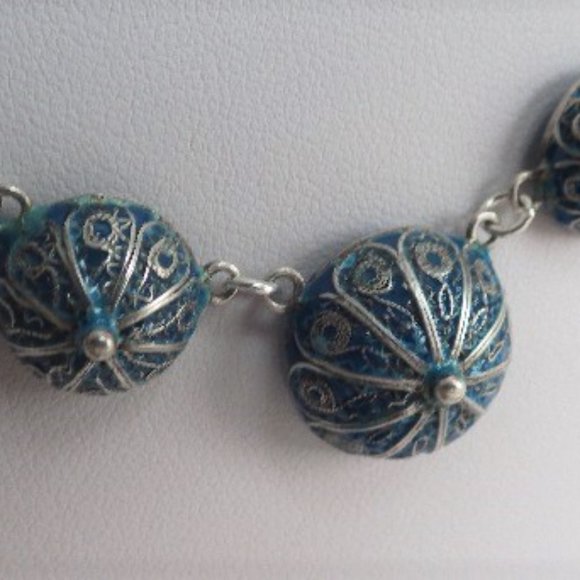 Antique Sterling Silver Enameled 1910 Necklace Choker - Picture 5 of 6